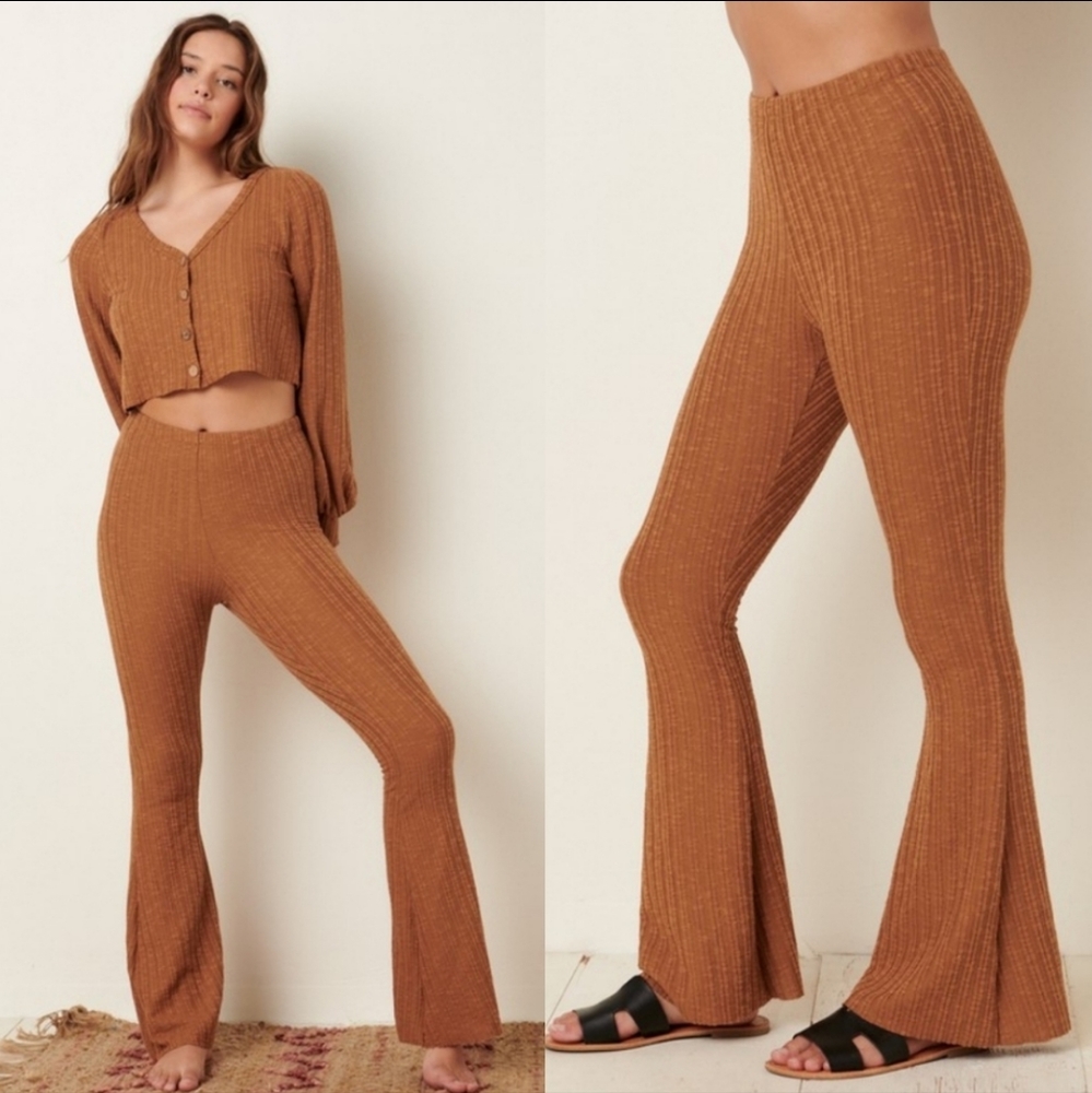 LAST 1 SMALL BUTTERSCOTCH Ribbed Knit Flare Pants - Picture 3 of 3
